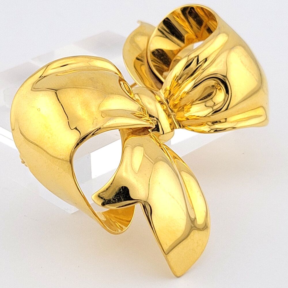 Vintage Signed Monet Big3" Christmas 🎀Bow Ribbon Statement Brooch Pin Gold Tone
